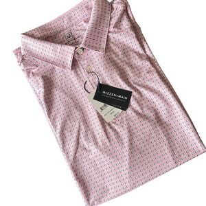 Mizzen + Main Mens Pink with Blue Dots Short Sleeve Golf Polo. 2XL. NWT
